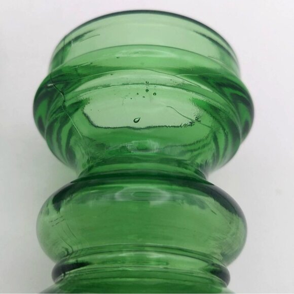 Vintage MCM Italian Green Pressed Glass Candle Holders Vases Signed Set Of 2 - Picture 6 of 9